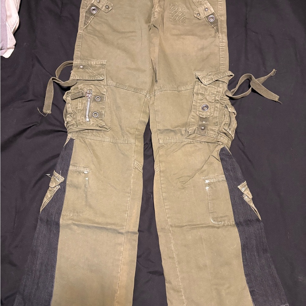 Olive Green baggy Cargo Pants with Black Accents